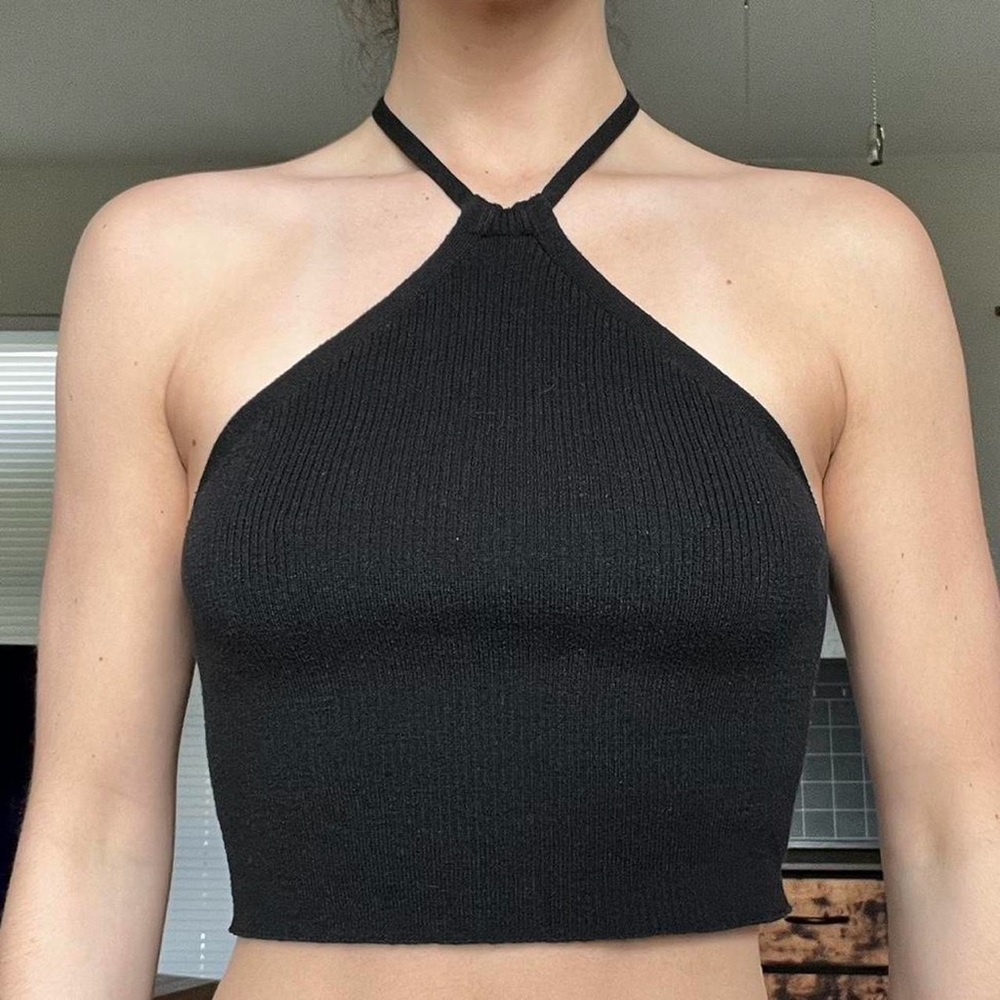 Wild Fable Black Ribbed Halter Crop Top